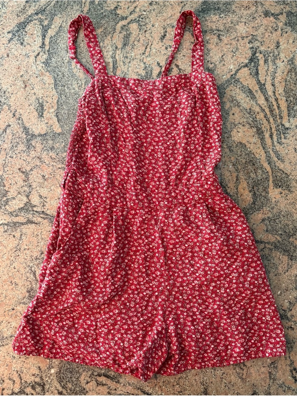 Hollister California Red Floral Smocked Romper Size S